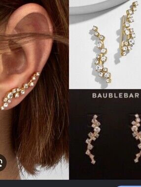 BaubleBar Gold Crystal Ear Climbers with Clear Stones